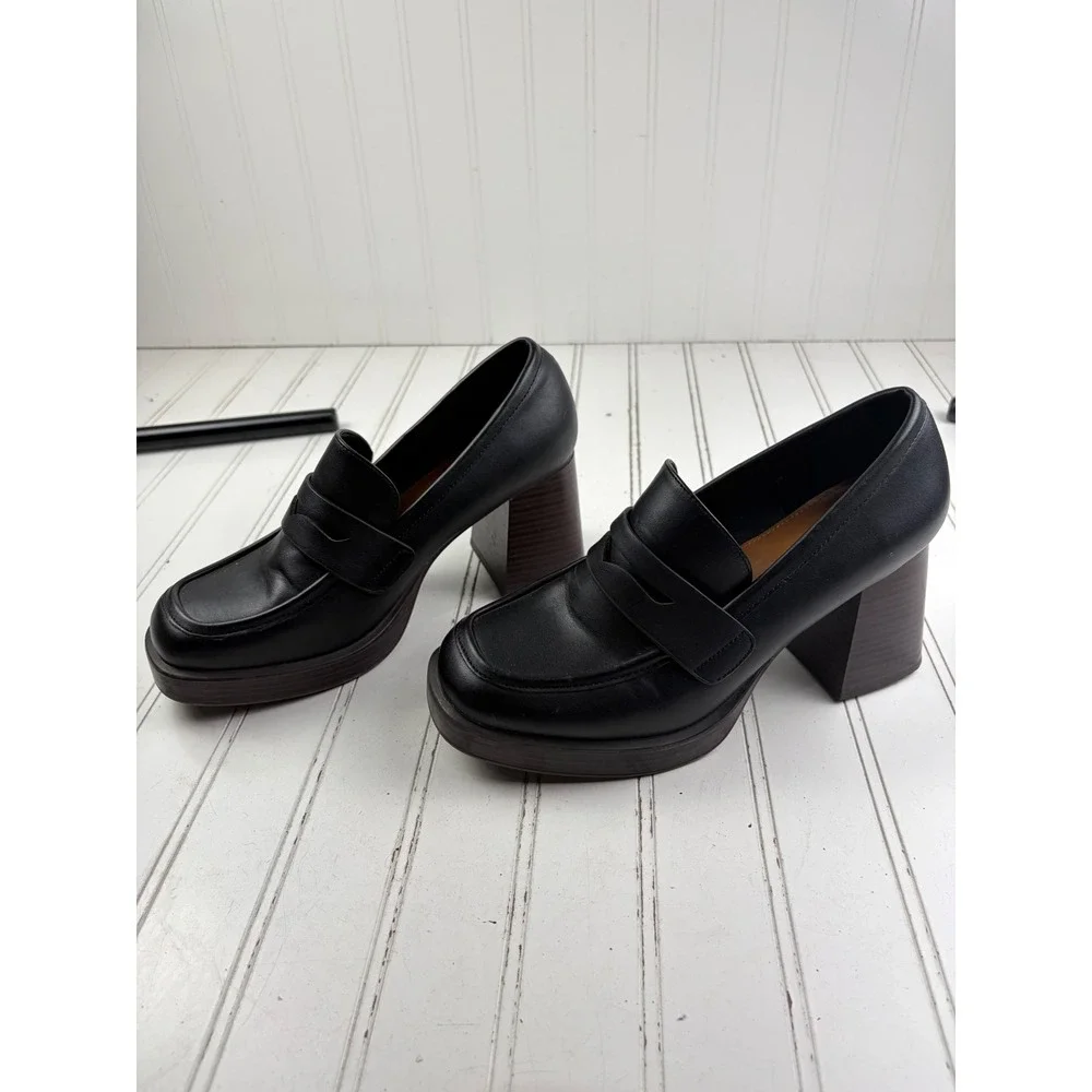 A.N.A Vintage Y2K Black Leather Penny Loafers Heels Women's Size 8M